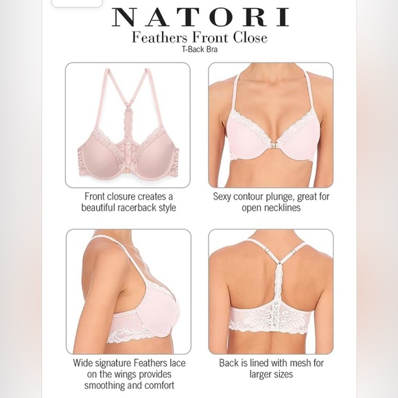 Natori Women's Feathers Front Close Racerback T-Back 34DDD Bra 735023 - Picture 4 of 7
